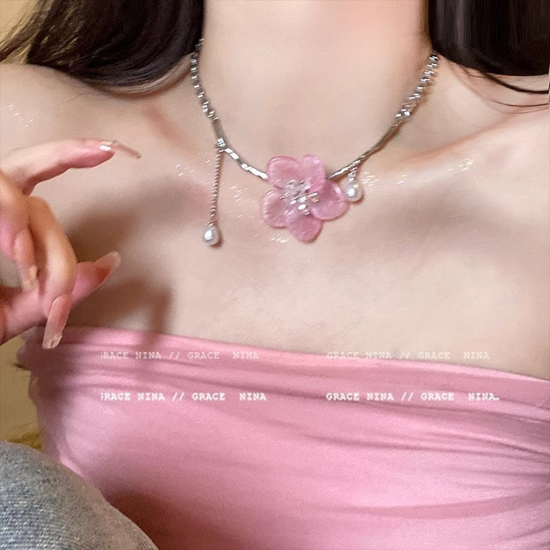 Korean ins style pearl zircon titanium steel necklace for women easiest for matchniche styleclassy sense clavicle chain fairy jewelry wholesale