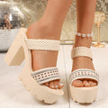export summer high heel slippers women's elegant mesh  new large size chunky heel sandals wholesale