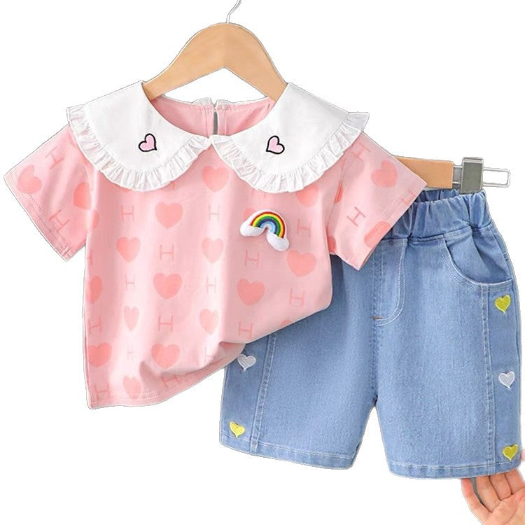 Girls' summer activewear set: new stylish baby summer clothes, kids' summer outfit, cute short-sleeve two-piece trendy set