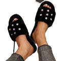 amazon ins one-word cotton slippers winter home plush slippers women's indoor and outdoor rose flower furry slippers