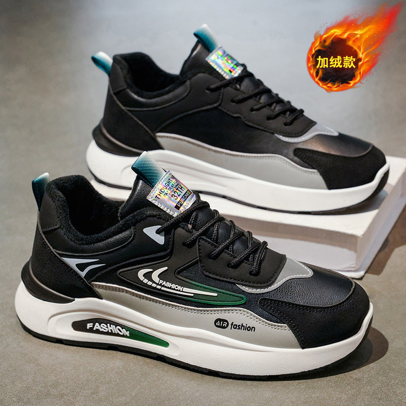 Winter cotton shoes for men, new style, fleece-lined and thickened, trendy and versatile, thick-soled, non-slip casual shoes, men's running shoes
