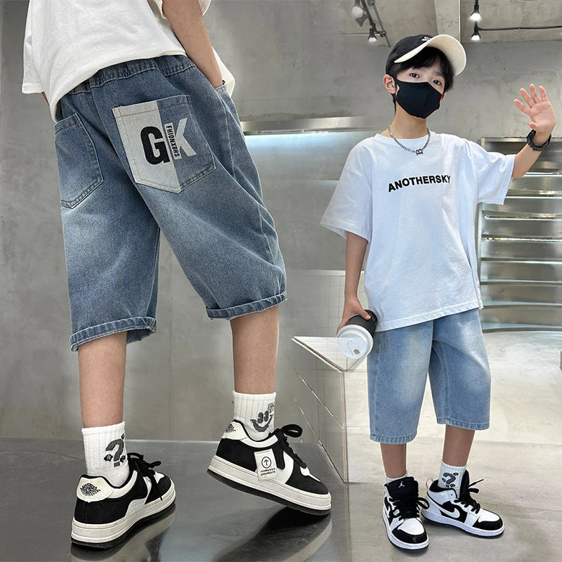 Boys' denim shorts - lightweight summer style, korean casual cropped shorts for older boys and kids - trendy summer jeans