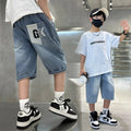 Boys' denim shorts - lightweight summer style, korean casual cropped shorts for older boys and kids - trendy summer jeans