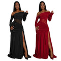 C7561 cross-border   fashion women's sexy bandeau see-through slit evening dress