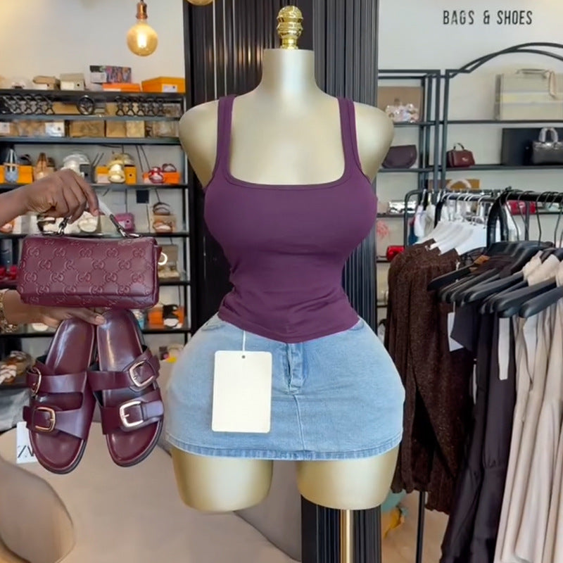 European and american cross-border women's summer  new arrival: elegant solid color slim-fit camisole tank top - perfect for layering