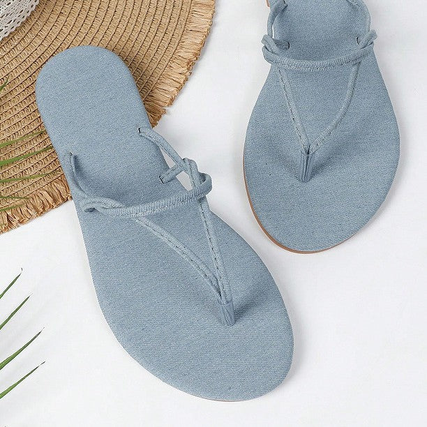 New summer denim slippers low heel flats flip flops women's home slippers wholesale sandals beach slippers