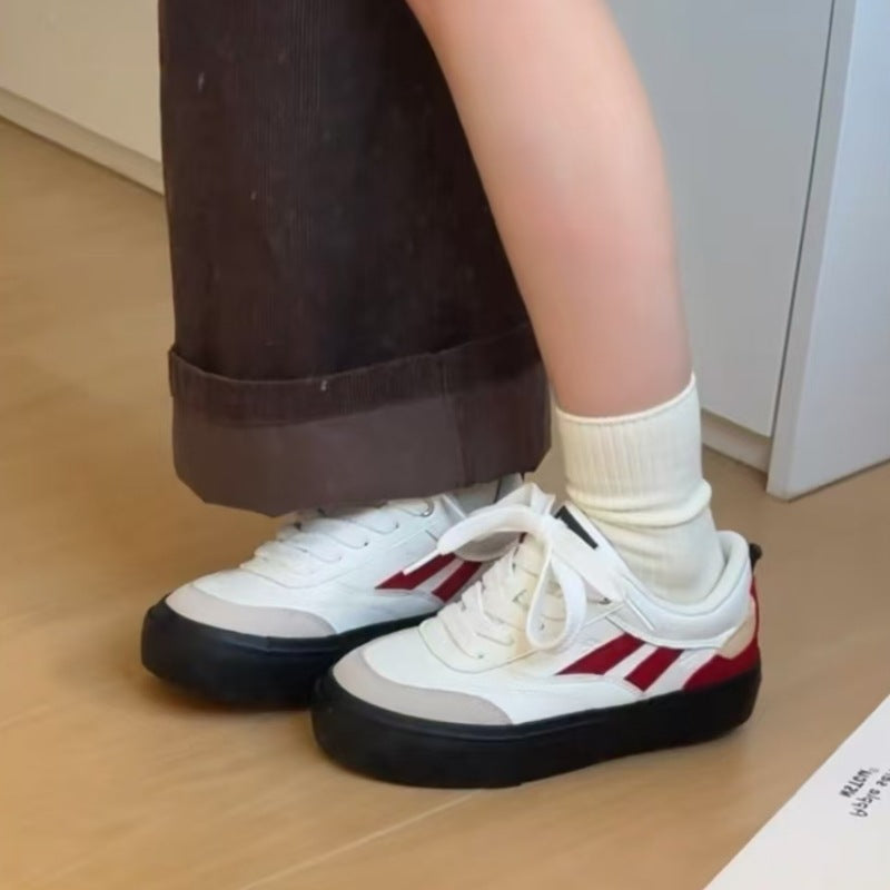 Thick soleplaid sneakers for women all year roundcasualeasiest for matchsoft soletie backniche style round toe sports casualwhite shoes