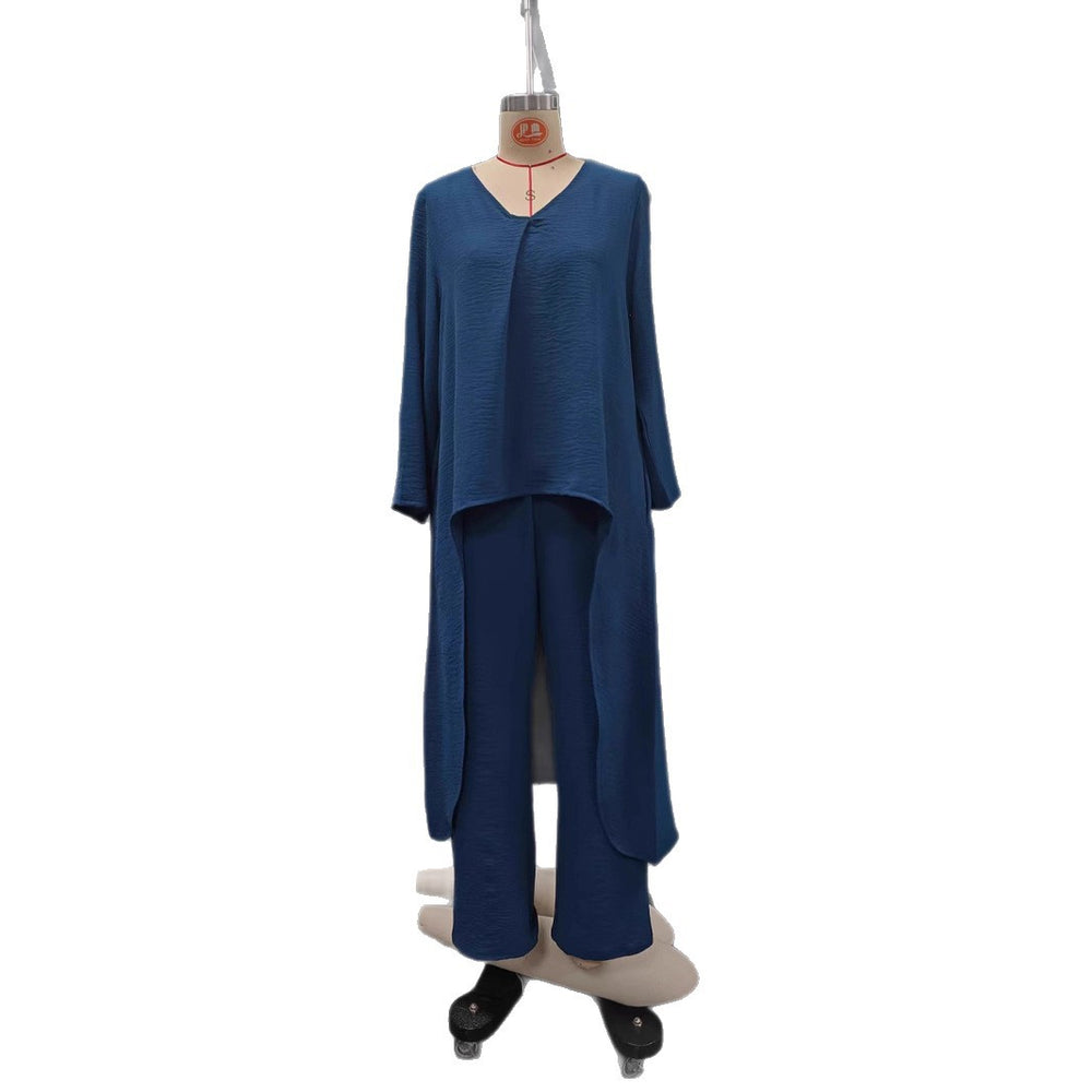 2025 amazon independent station fashionbest selling women's summerflap pocket pantsv neck 2-piece setpure colorloose cross-border women's clothing