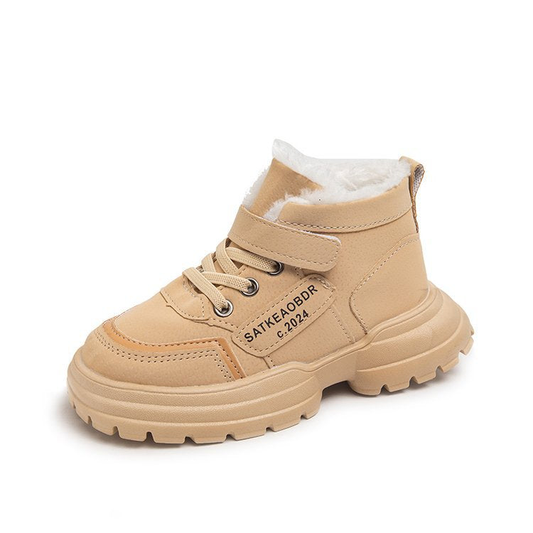 儿童加绒加厚高帮棉鞋冬季男女童皮毛一体外穿保暖雪地靴女童棉鞋