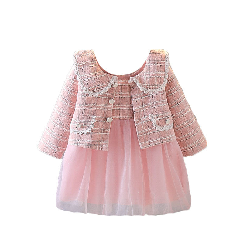 4 girls' stylish outfit set - new autumn collection - trendy princess style mesh dress with chanel-inspired design - 5-piece skirt set - ages 3+