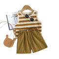 summer new arrivals: girls' striped trim tank top and casual shorts two-piece set - the perfect outfit for shopping!