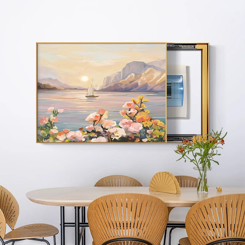 Nordic meter box decorative painting sunrise scenery restaurant background mural decoration blocking distribution switch electric box hanging painting