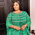 African women's robe cross-border supply loose green long dress subtle embroidery lace elegant commute maxi dress