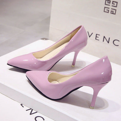 European style nude stiletto heels pointed toe black work pumps women's patent leather blue plus size shoes red wedding shoes