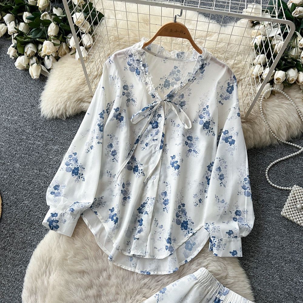 Gentle wind floral light mature style two-piece set female early autum strap waist slimming lookelegantsuitwork clothing outfit
