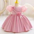 Ready-to-ship baby girl's evening gown, featuring delicate lace and a princess silhouette. perfect for model photoshoots, piano recitals, and special occasions