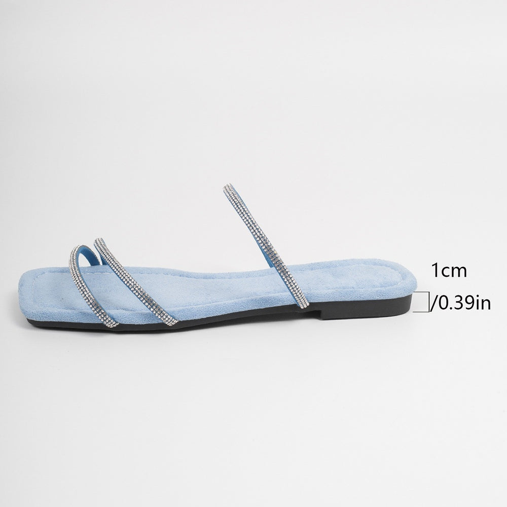 Women's slippers - new summer  collection: fairycore style, minimalist thin strap, rhinestone detail, low heel, open-toe, plus size sandals & slides