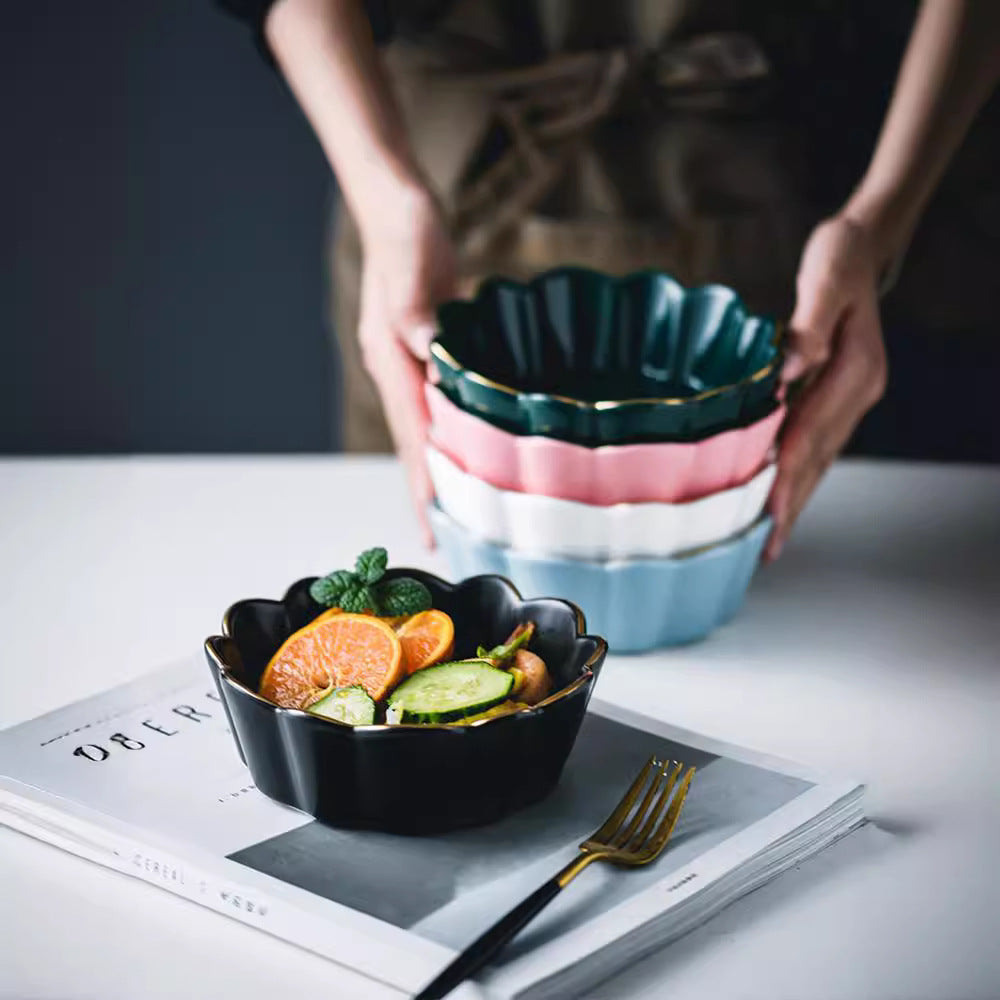 Salad breakfast bowl petal baking bowl eating bowl ceramic tableware single stylishins creative wholesale white porcelain casual