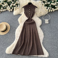 Classysense normcore style elegantcut out metal button half turtle collar dress women's fall and winterelegance bottom knitting long skirt