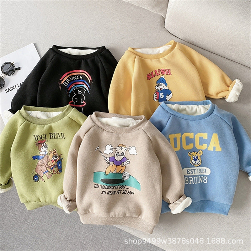 Children's winter sweatshirt  new collection: boys' and girls' crewneck top,  trendy cartoon print base layer