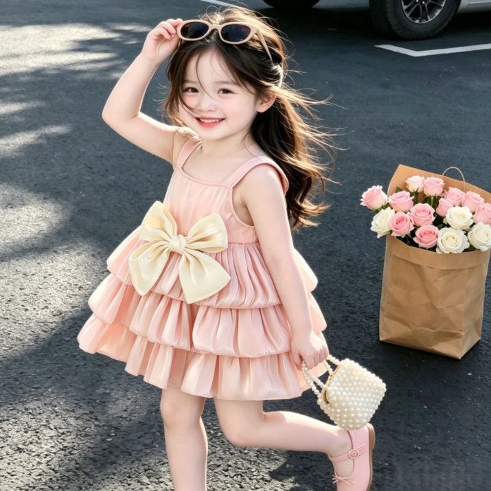 Pink bow tutu dress - girls' summer outfit  - super cute, minimalist, fairy-tale baby sundress