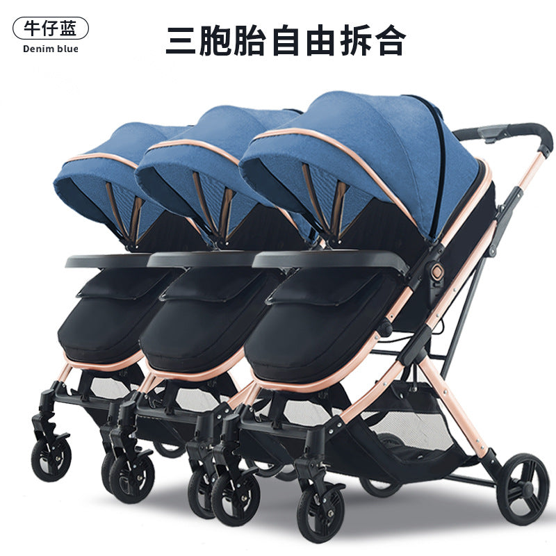 Wholesale double stroller: lightweight, high-view, convertible (sitting/reclining), detachable, foldable, twin baby pram