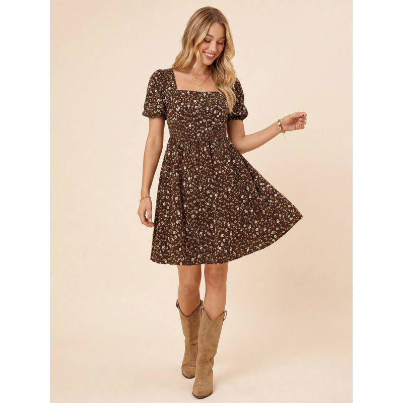 fashionsweetelegant floral casualelegance puff sleeve pastoral style printing holiday dress