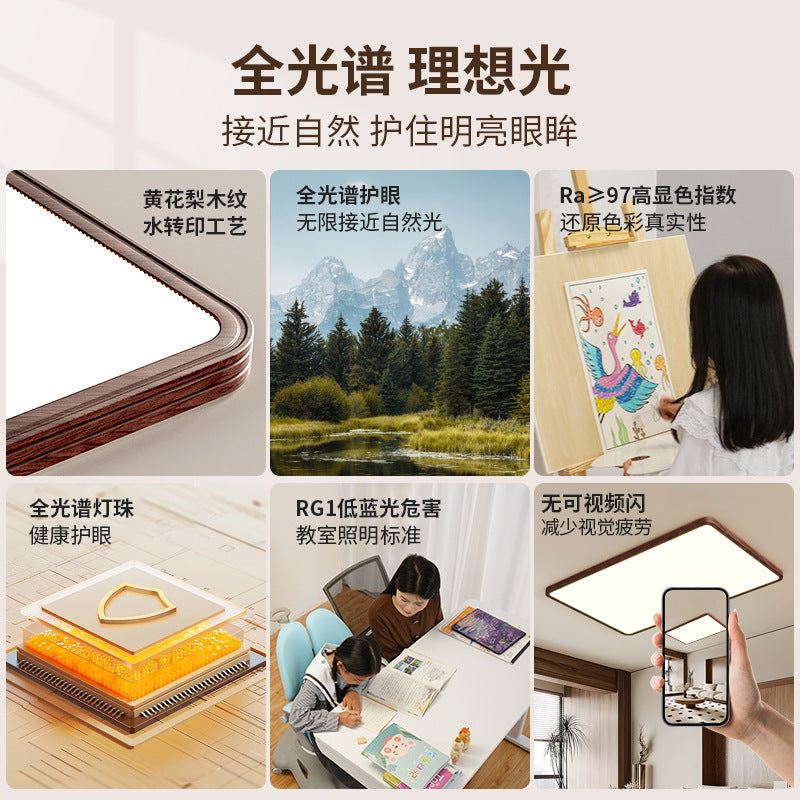 Living room ceiling light French retro walnut color ultra-thin seamless minimalist bedroom lighting whole house package E