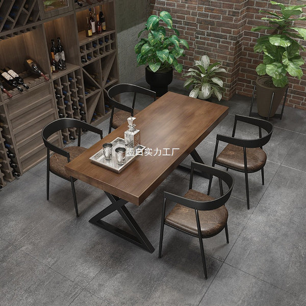 Vintage industrial wind clear bar Internet celebrity dining table and chair combination milk tea shop bar restaurant coffee barbecue wrought iron table