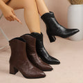 fall/winter new pointed-toe v-cut retro slim boots chunky heel ruched western plus size fashion ankle boots for women