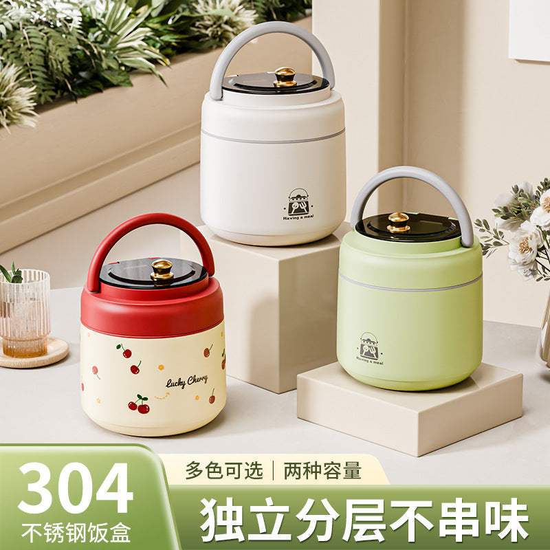 New 304 stainless steel insulated lunch box double-layered pot for office workers with rice bucket multi-layered compartment without odor gift