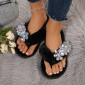 amazon women's flip-flops with large floral rhinestone detail, comfortable soft sole, plus size thong sandals