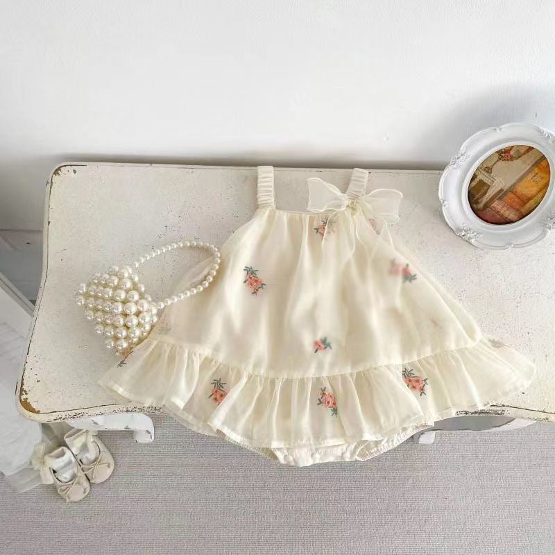 Summer baby girl suspender skirt, infant embroidered dress, girl's first birthday princess gauze skirt, outwear romper, trendy