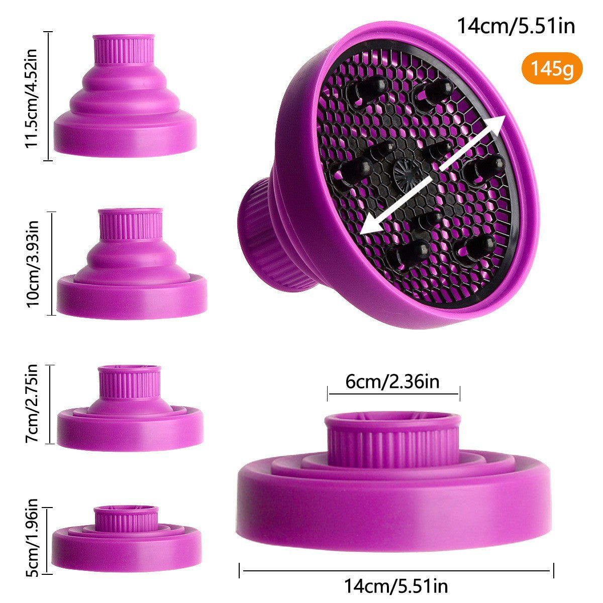 Cross-border silicone hair dryer cover, hair dryer, retractable nozzle, drying and styling, curly hair, hairdressing tools, folding wind hood, spot.