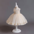 Ready-to-ship new children's formal dress: pearl-embellished tulle princess gown for baby girls, perfect for first birthday photoshoots and special occasions. kids dress