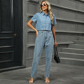 European and american cross-border women's summer new arrivals:  independent site washed cropped top + pearl pants set - trendy style
