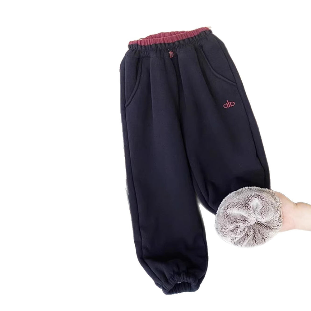 Boys' fleece-lined pants: new  winter collection - fleece casual pants, mink fleece pants, girls' sweatpants, color block, versatile style