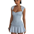 European and american style women's summer  new arrival: ins hot girl shawl wrap bodycon top & sexy a-line mini skirt set