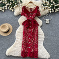 Classy sense of fragrance dress for women frenchelegance diamond-breasted silm lapel short-sleeved cut outlacedress