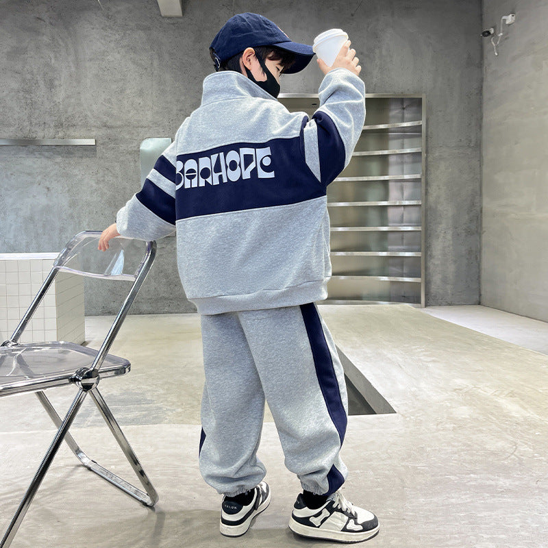 Boys' spring/autumn outfit  new collection: trendy two-piece hoodie set for older kids - street style long sleeve tracksuit