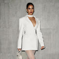 european and american style women's winter new arrival: solid color long sleeve fashionable sexy deep v slim fit blazer dress