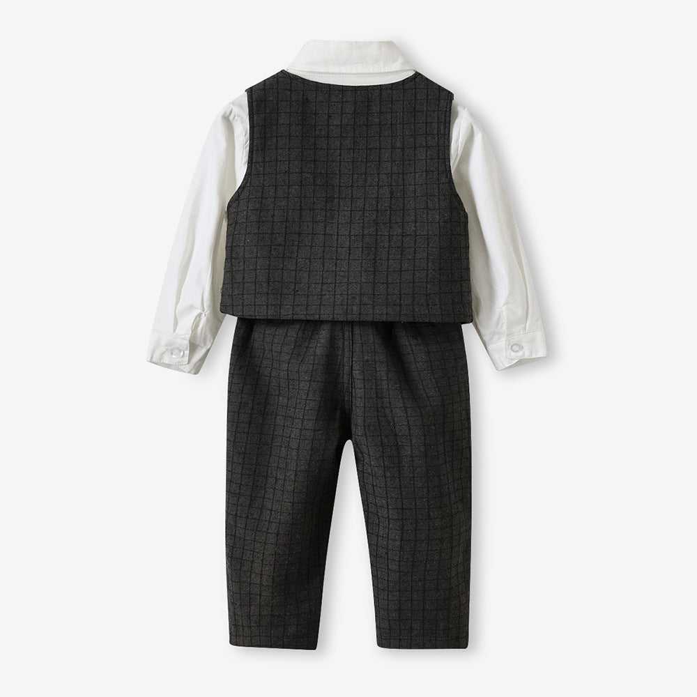Boys' suit set - stylish british style autumn/winter floral boy's formal wear - first birthday baby boy's three-piece suit