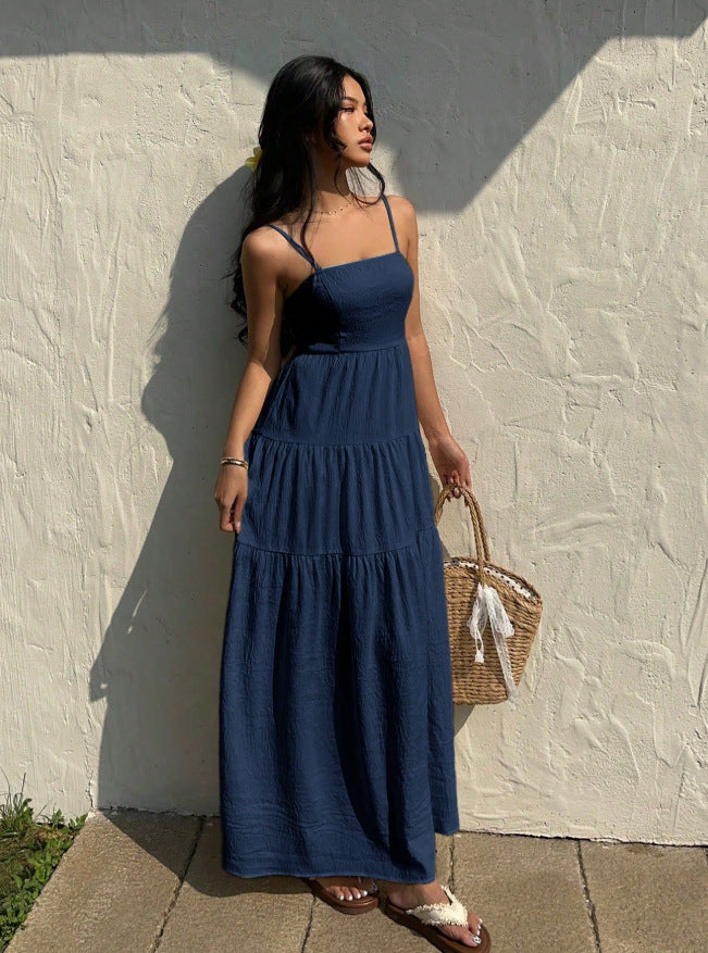 european and american cross-border yellow french style sleeveless slip dress