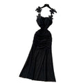 Pure desire style suspender pleated mesh sleeveless dress women's summer flower decoration waist slimmingelegant long dress