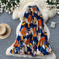 Retroprintingloose medium long pleated skirt women's high waist a-line skirt work clothing large swing drapedelegant long skirt