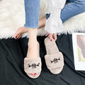 2024 new metal buckle fuzzy slippers women's autumn/winter home indoor flat warm cotton slippers