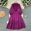 Classyelegancelacedressnew arrivalcut out crochet waist lantern sleeve long sleeves waist dress