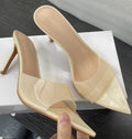 Wo huizhou european and american women's shoes transparent one-line high heels stiletto pointed toe not tired feet easiest for match summer slippers outwear
