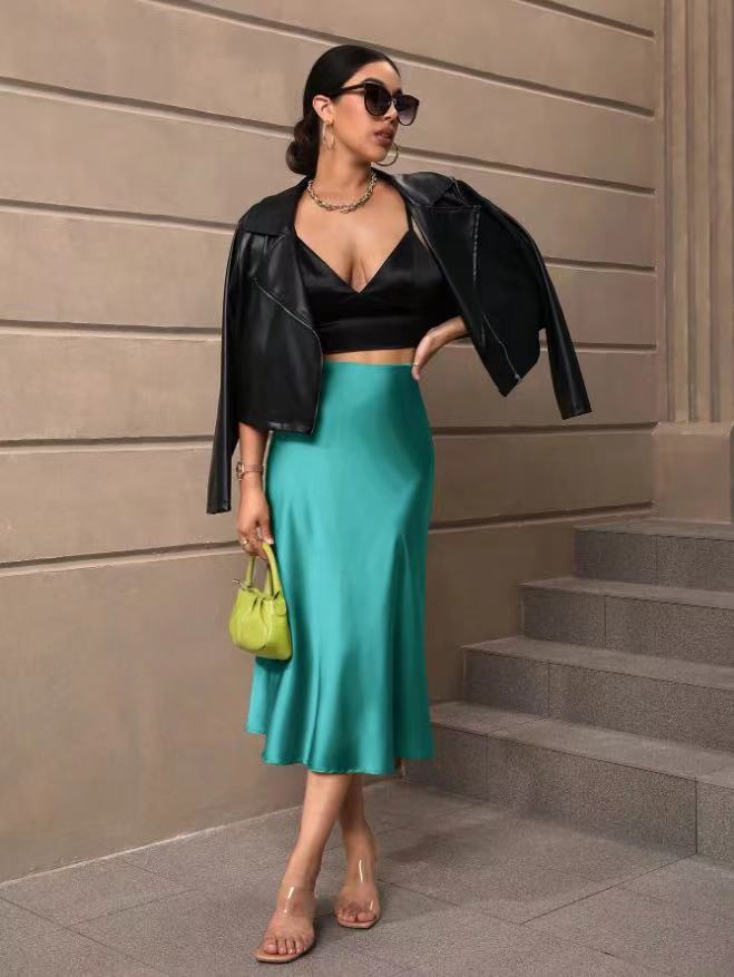 Hip-covering fishtail skirt satin satin mid-length skirt spring and summer new arrivalfashion cross-border women's clothing manufacturer direct