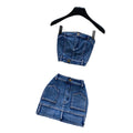 Retro denim casualtwo-piece set women's summer silmtube top vest hip cover skirt slimming lookhot girlsuit